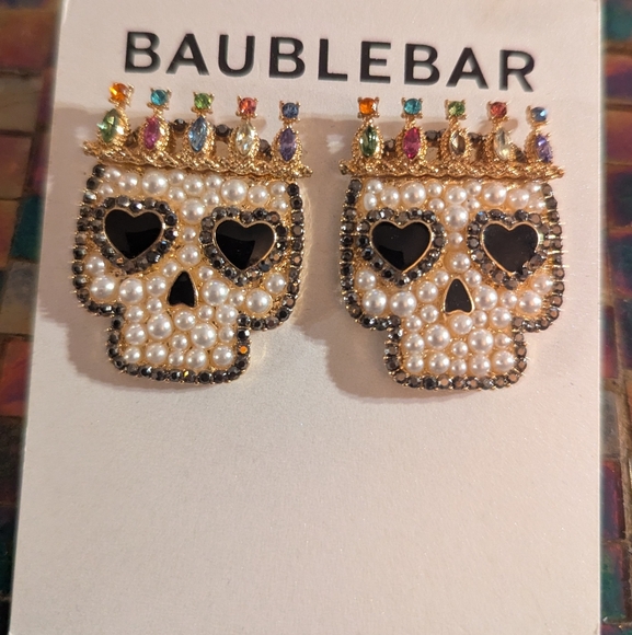 NWOT Baublebar Sugar Skull Stud Earrings - Picture 1 of 3